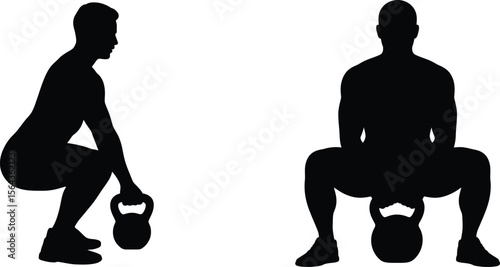 Kettlebell Squat Silhouettes: Dynamic Fitness Workout for Strength and Training