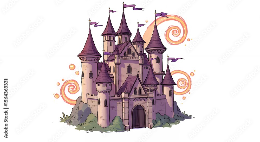 Obraz premium Cartoon fantasy castle illustration
