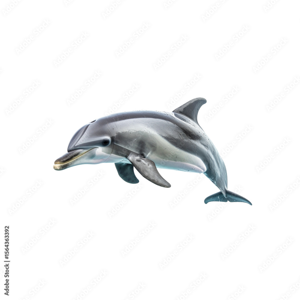 Fototapeta premium Graceful marine mammal dolphin jumping in blue ocean water, isolated on white