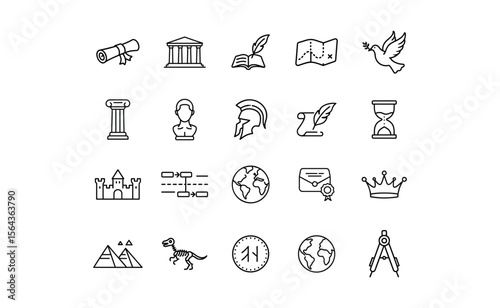 Collection of Historical and Educational Outline Icons.