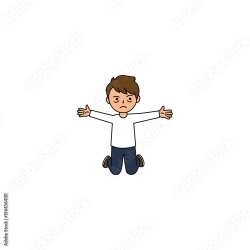 An icon of a cartoon man kneeling with arms outstretched and an exasperated or helpless expression, suggesting surrender or defeat.