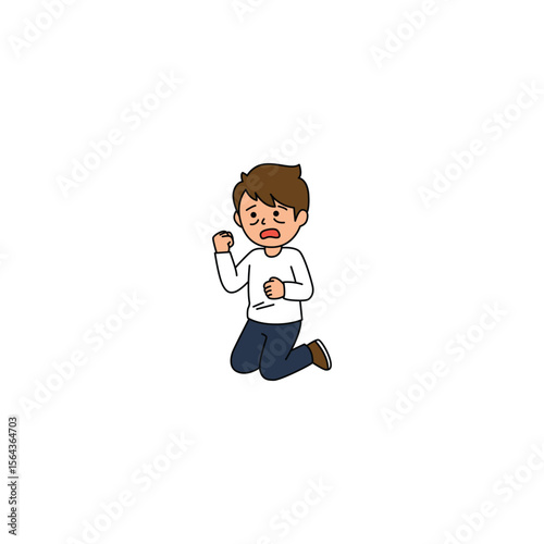 An icon of a cartoon man kneeling with clenched fists and a grimace, expressing anger, determination, or intense resolve.
