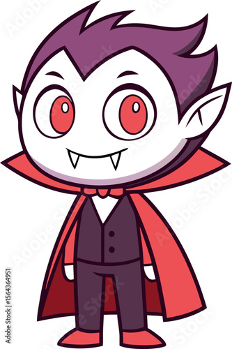 Cute cartoon vampire character with purple hair and red cape standing