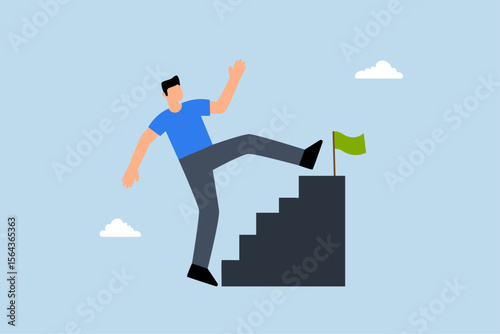 businessman skip stair step to reach target.