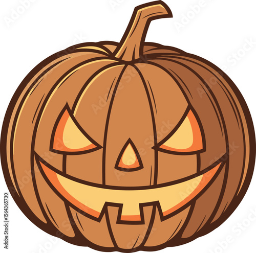 Spooky halloween jack o lantern with glowing eyes and mouth on white background