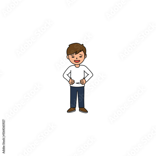 An icon of a cartoon man standing with hands on his hips and a confident, slightly smug expression, symbolizing self-assurance and pride.