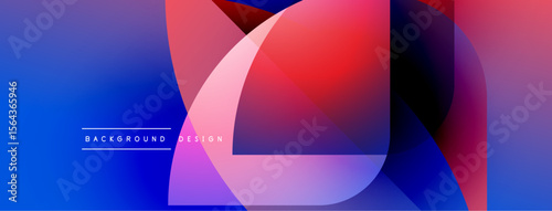 Abstract colorful shapes overlap creating dynamic visual effect. Gradient hues blend smoothly, forming modern background design.
