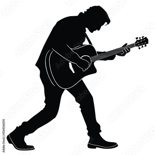 Acoustic Guitar Player Silhouette: Musician Performing Live Music