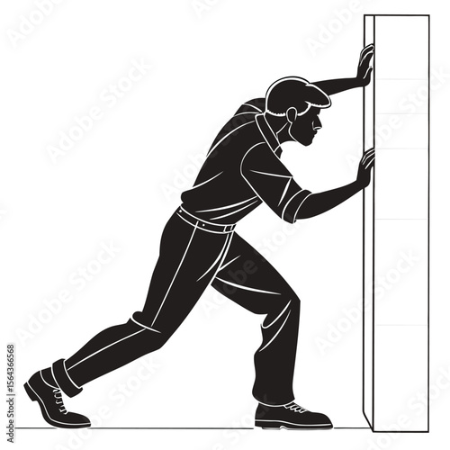 Powerful Silhouette: Man Pushing a Wall - Strength, Effort, and Determination