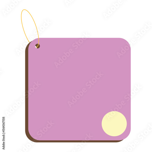 Blank purple tag with yellow circle and brown shadow