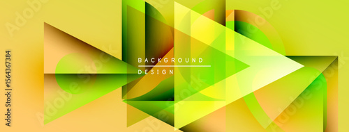 Abstract geometric design. Yellow, green gradients create dynamic shapes, lines. Modern background suitable for presentations, websites.