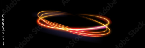 Light trail wave, fire path trace line, car lights, optic fiber and incandescence curve twirl . road car headlights. Luminous red lines of speed. Light glowing effect.