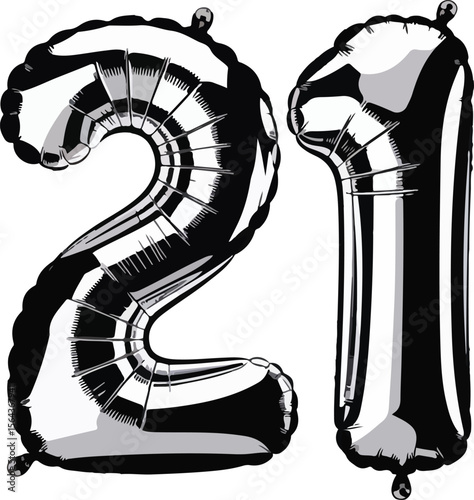 Silver Balloons Number Twenty One 21  transparent isolated vector