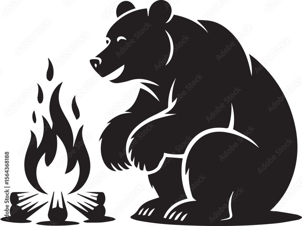 Fototapeta premium Bear and Campfire transparent isolated vector