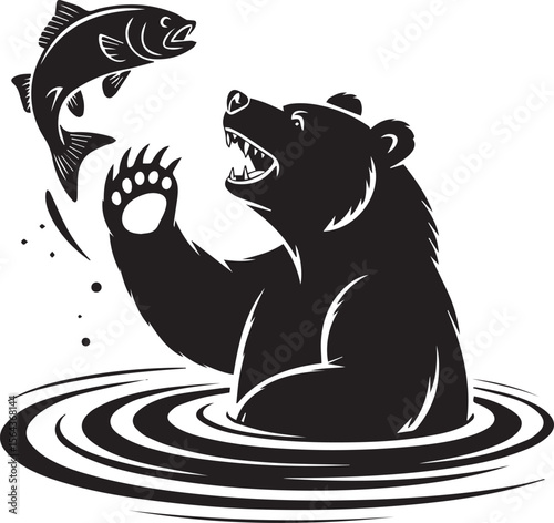 bear hunting fish transparent isolated vector