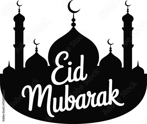 Wallpaper Mural Black and White Eid Mubarak Mosque Silhouette with Crescent Moons Torontodigital.ca