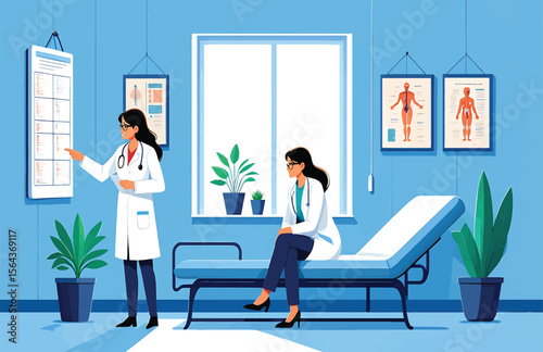Doctor Consulting Patient in Modern Clinic Office Vector Illustration