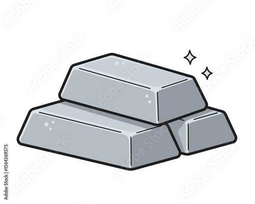  Stack of Shining Silver or Aluminum Ingots. Illustration of three shiny silver or aluminum ingots/bars, symbolizing valuable metals, raw materials, or investment.