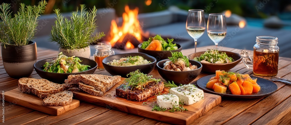 Fototapeta premium Outdoor Dining with a Fire Pit