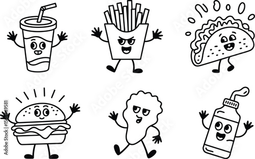 Cartoon Food Characters Soda Fries Taco Burger Chicken Sauce