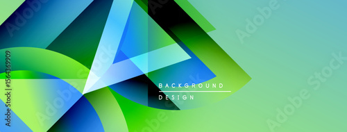 Abstract geometric shapes, vibrant colors blend. Gradient shades create dynamic visual effect. Modern design element for backgrounds.