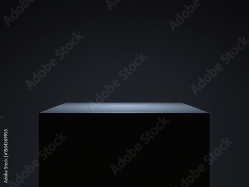 Minimalist black pedestal with subtle top lighting in a dark studio