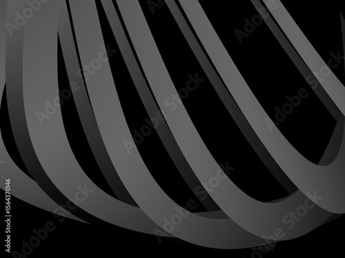 A background of dark gray bands curve and overlap with soft gradients on a deep black background, creating the illusion of depth and abstract movement.