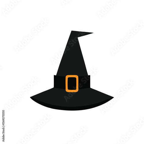  Classic Witch Hat Vector Illustration, Halloween Costume Accessory with Buckle and Band
