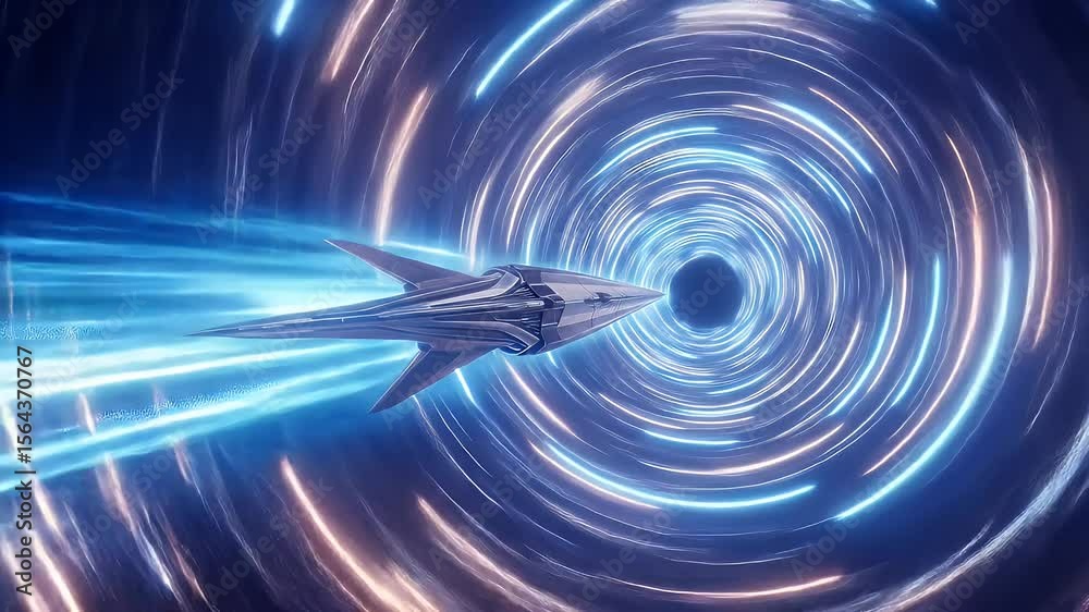 High speed spaceship through glowing vortex tunnel futuristic abstract space travel image