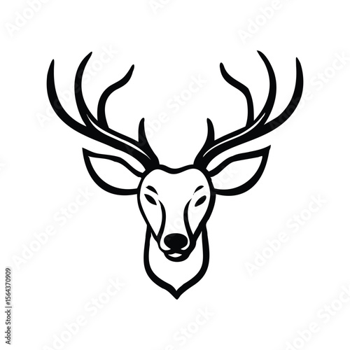 Majestic Deer Head Silhouette, Wildlife Antlers, Hunting and Nature Symbol Vector