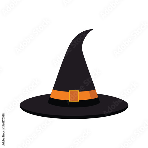  Classic Witch Hat Vector Illustration, Halloween Costume Accessory with Buckle and Band

