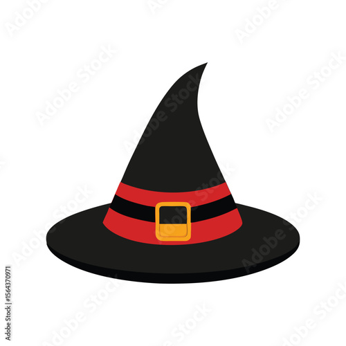  Classic Witch Hat Vector Illustration, Halloween Costume Accessory with Buckle and Band

