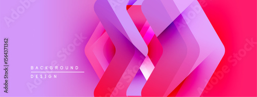 Abstract geometric layers create vibrant gradient background. Pink, purple hues blend smoothly, forming dynamic visual texture.