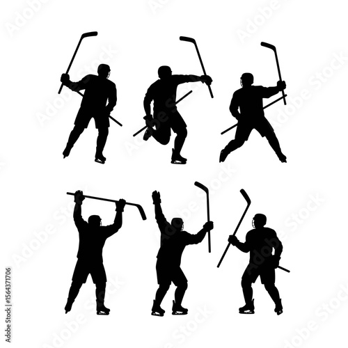 A Collection for Sports and Action Themes Dynamic Ice Hockey Player Silhouettes in Various Poses 