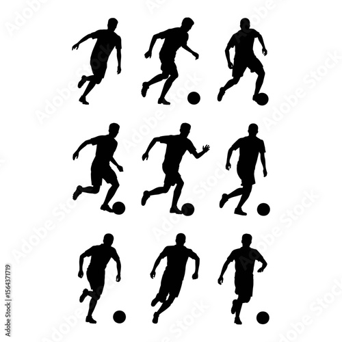 Wallpaper Mural Silhouettes of Dribbling and Running Poses Dynamic Collection of Nine Soccer Players in Action Torontodigital.ca