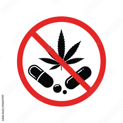 No drugs allowed sign, forbidden, substance abuse, no marijuana, illegal narcotics warning