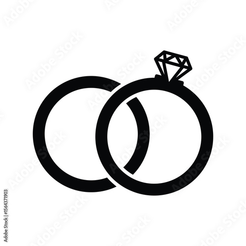 Interlocking wedding rings icon, marriage, commitment, love, engagement, partnership symbol