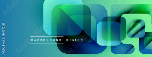 Abstract geometric shapes overlap, creating vibrant blue, green gradients. Modern design elements suggest technology, innovation. Background text reads background design.