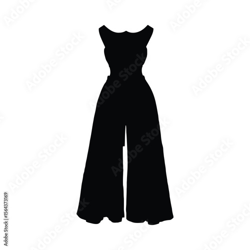 Black silhouette of a sleeveless jumpsuit with a cropped top and wide-leg pants on a white background
