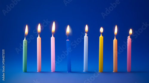 Colorful birthday candles with glowing flames, celebrating joy and festivity