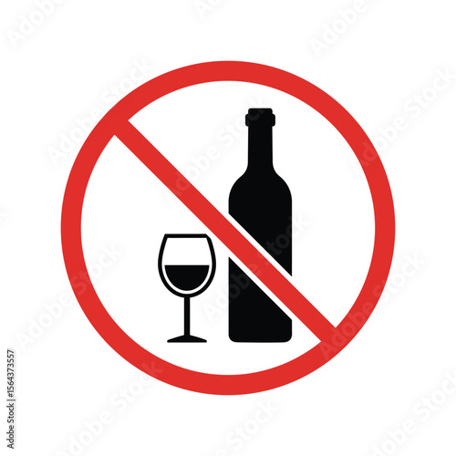 No alcohol allowed sign, forbidden, liquor ban, no drinking, restricted, prohibition symbol