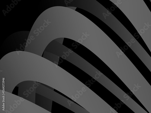 A background of dark gray bands curve and overlap with soft gradients on a deep black background, creating the illusion of depth and abstract movement.