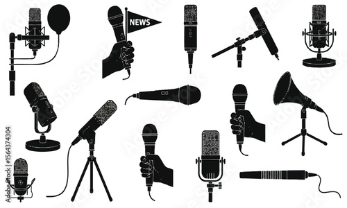 Microphone set with NEWS banner on white background