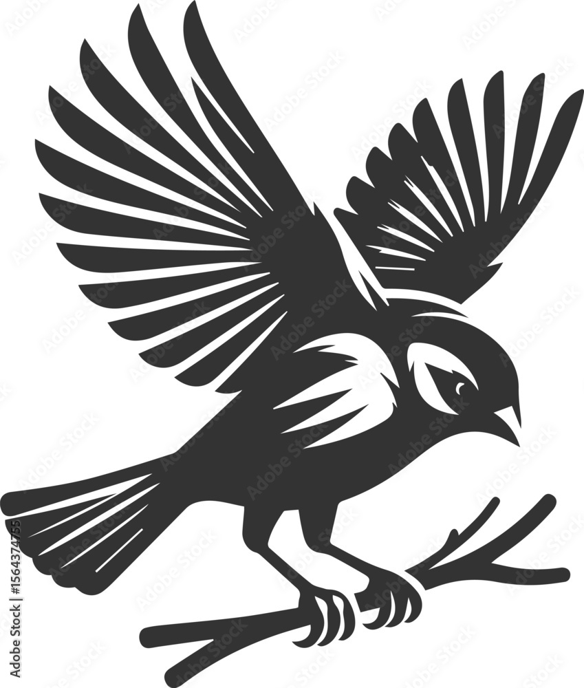 Obraz premium Finch bird black vector drawing silhouette illustration