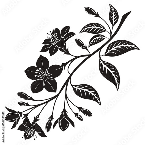 Elegant Black and White Floral Branch: Silhouette Design for Print & Web