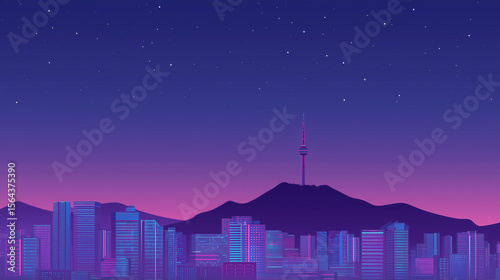 Seoul city skyline, night view of the city, night city skyline, Korea