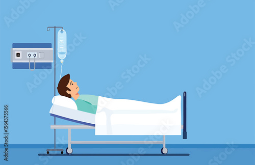 Hospitalized Patient Receiving IV Treatment Vector Illustration