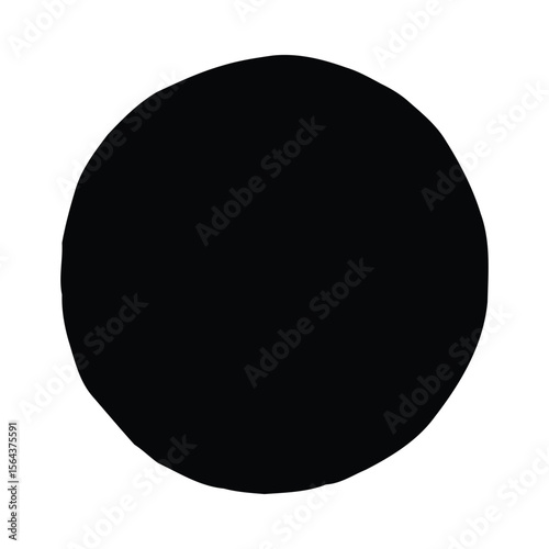 Black circular shape with uneven edges against a white background abstract graphic design element