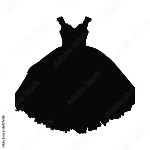 Black silhouette of a tutu dress with a wide skirt and shoulder straps on a white background