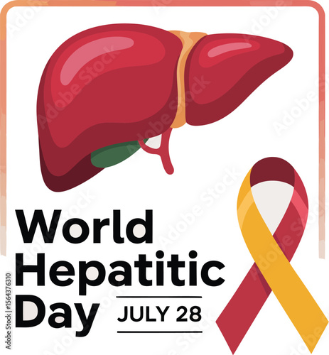 World hepatitis day illustration with liver graphic and awareness ribbon on a light background image